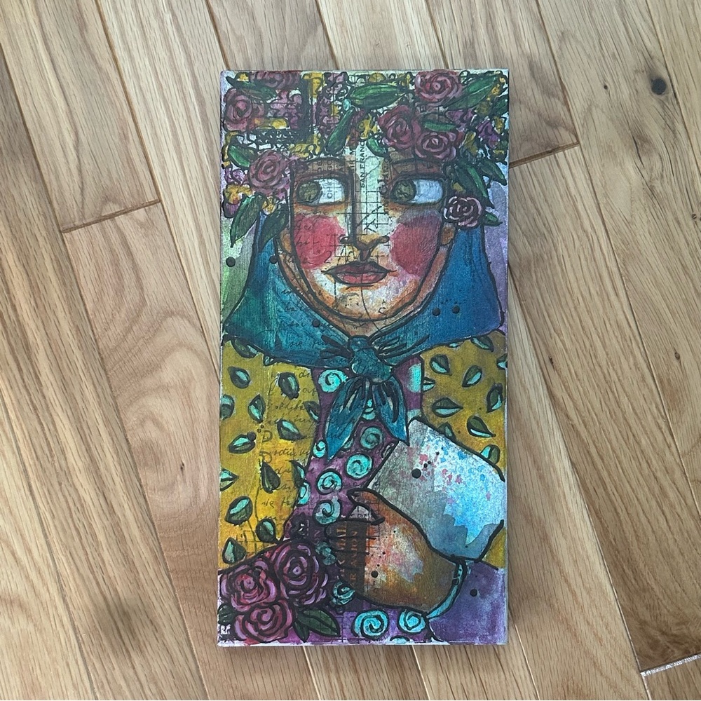 Cute art! Babushka woman. 6”x12”